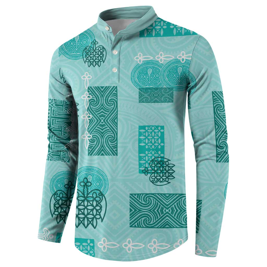 Vintage Lapita Button Sweatshirt Iconic Double Face Pattern Turquoise LT05