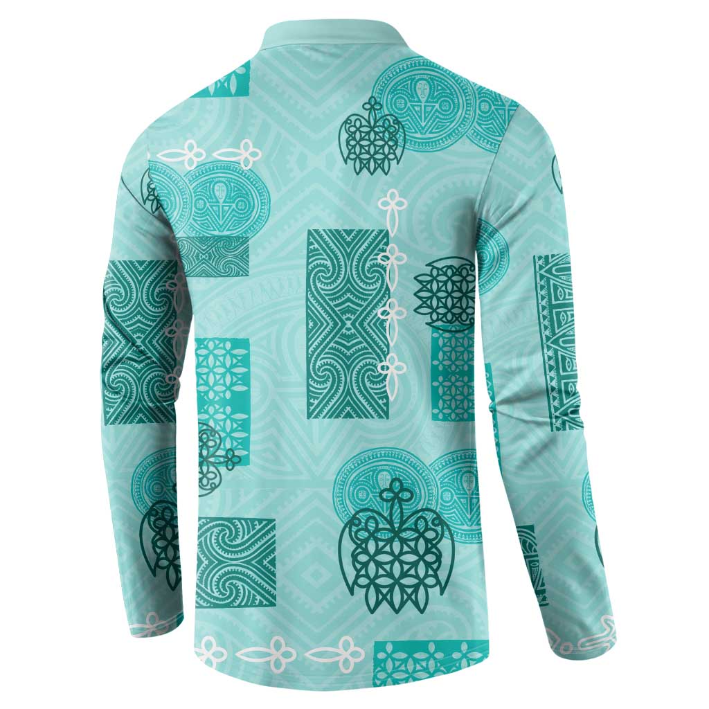 Vintage Lapita Button Sweatshirt Iconic Double Face Pattern Turquoise LT05