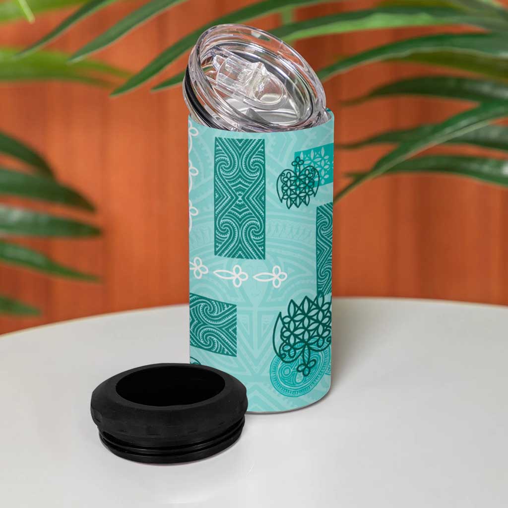 Vintage Lapita 4 in 1 Can Cooler Tumbler Iconic Double Face Pattern Turquoise