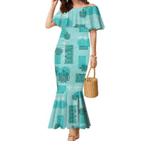 Vintage Lapita Family Matching Mermaid Dress and Hawaiian Shirt Iconic Double Face Pattern Turquoise LT05