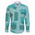 Vintage Lapita Family Matching Off The Shoulder Long Sleeve Dress and Hawaiian Shirt Iconic Double Face Pattern Turquoise LT05