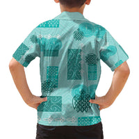 Vintage Lapita Family Matching Off Shoulder Short Dress and Hawaiian Shirt Iconic Double Face Pattern Turquoise LT05