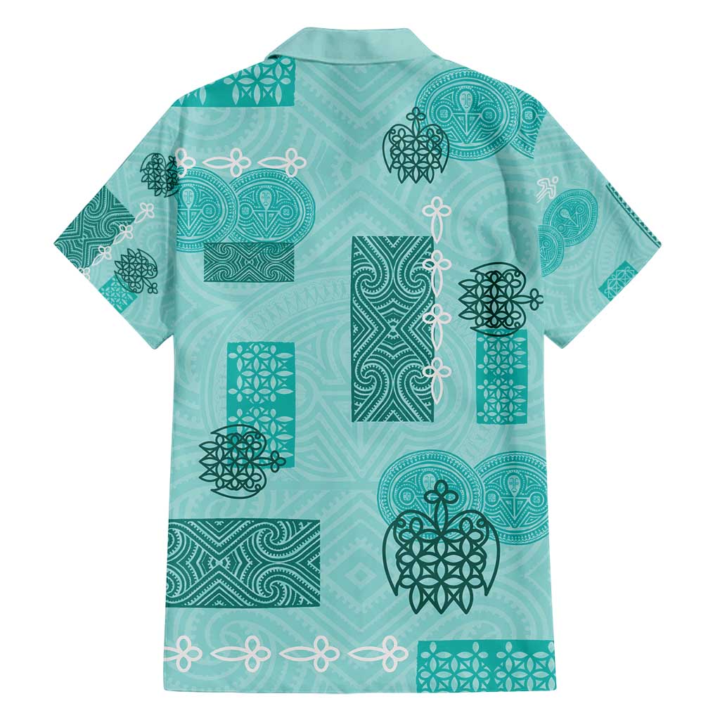 Vintage Lapita Family Matching Puletasi and Hawaiian Shirt Iconic Double Face Pattern Turquoise LT05