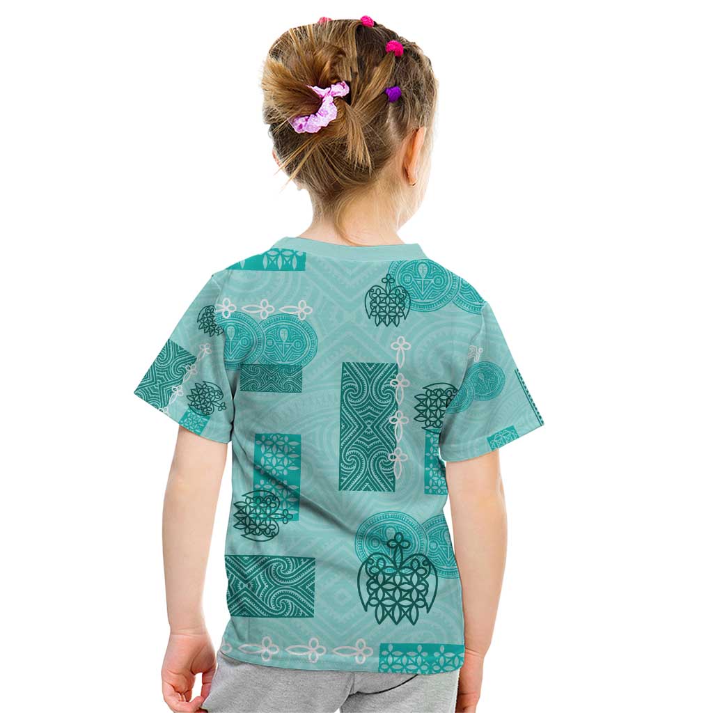 Vintage Lapita Kid T Shirt Iconic Double Face Pattern Turquoise LT05