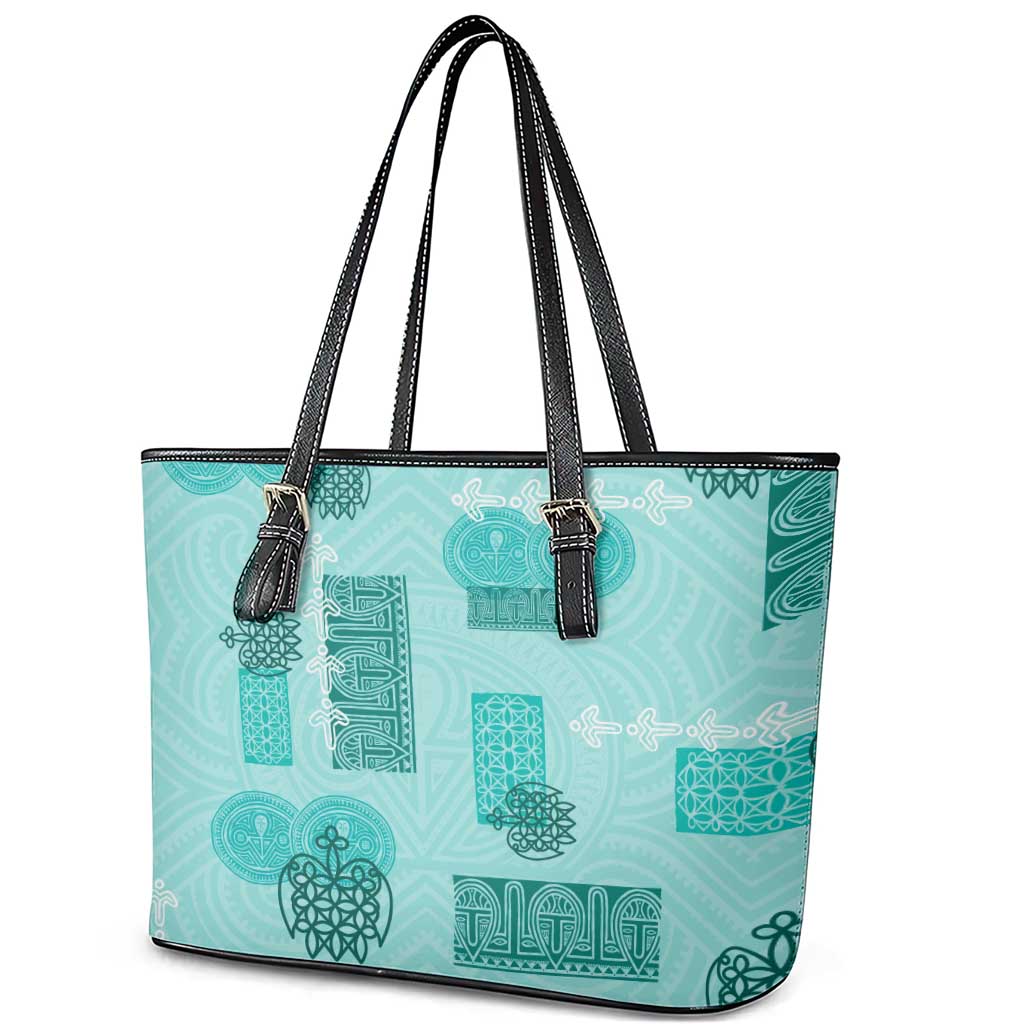 Vintage Lapita Leather Tote Bag Iconic Double Face Pattern Turquoise