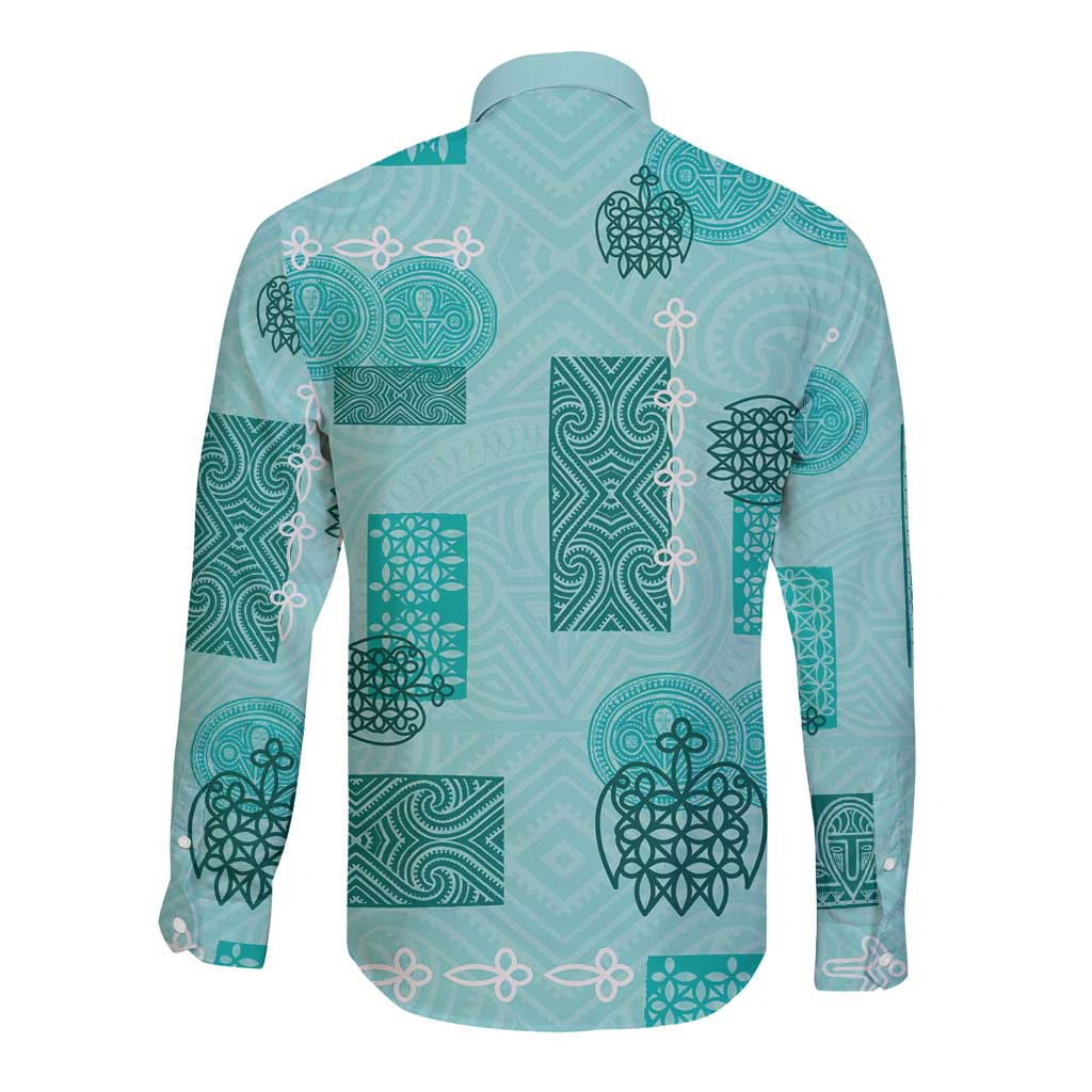 Vintage Lapita Long Sleeve Button Shirt Iconic Double Face Pattern Turquoise LT05