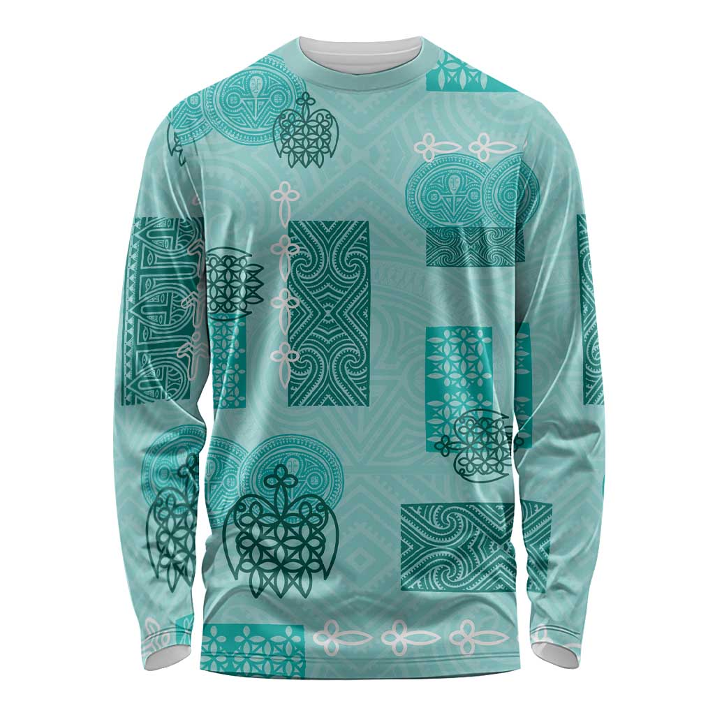 Vintage Lapita Long Sleeve Shirt Iconic Double Face Pattern Turquoise LT05