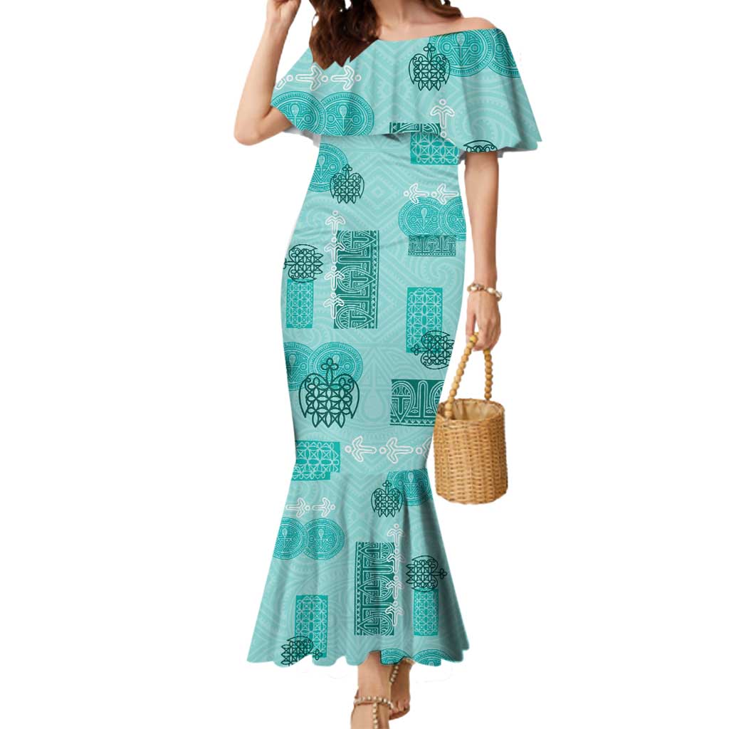 Vintage Lapita Mermaid Dress Iconic Double Face Pattern Turquoise LT05