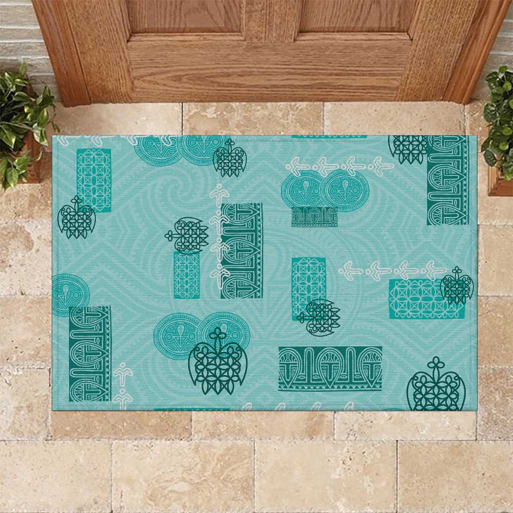Vintage Lapita Rubber Doormat Iconic Double Face Pattern Turquoise