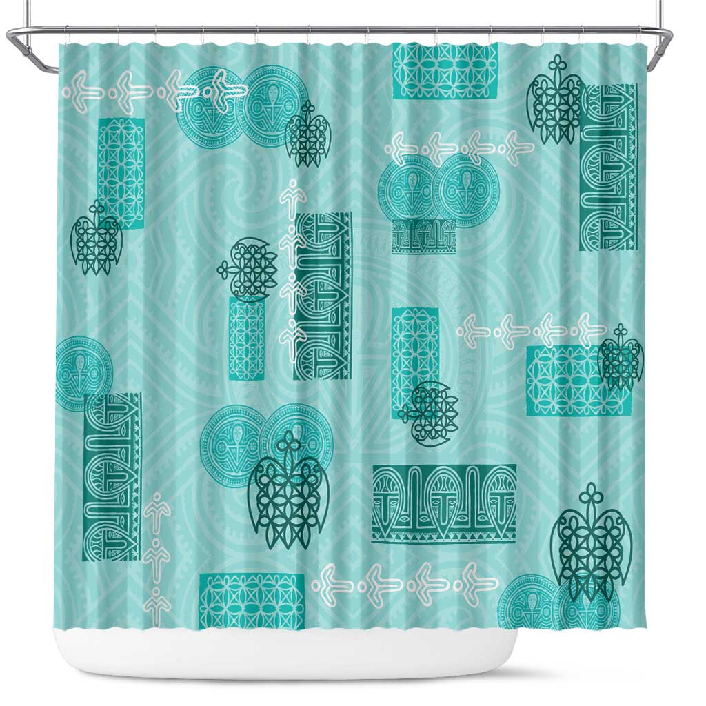 Vintage Lapita Shower Curtain Iconic Double Face Pattern Turquoise LT05 Turquoise - Polynesian Pride
