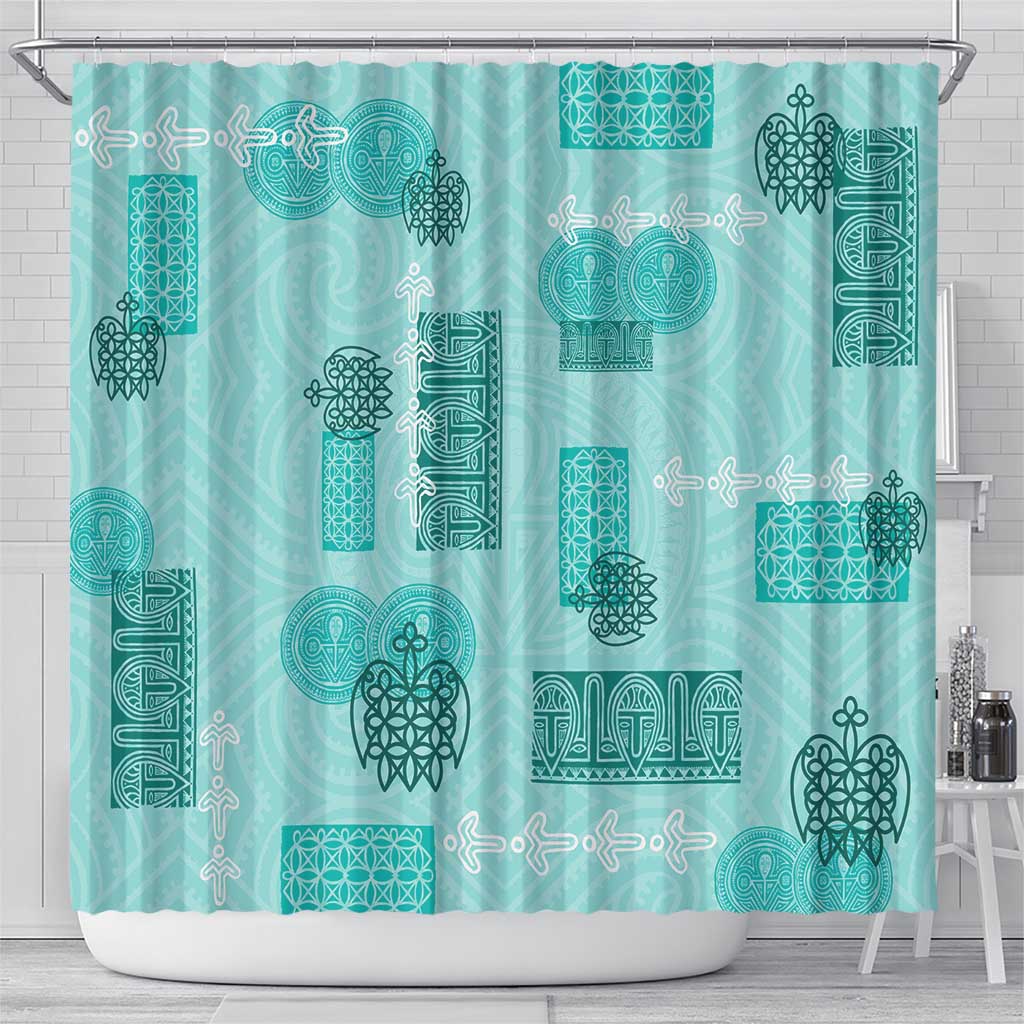 Vintage Lapita Shower Curtain Iconic Double Face Pattern Turquoise LT05 - Polynesian Pride