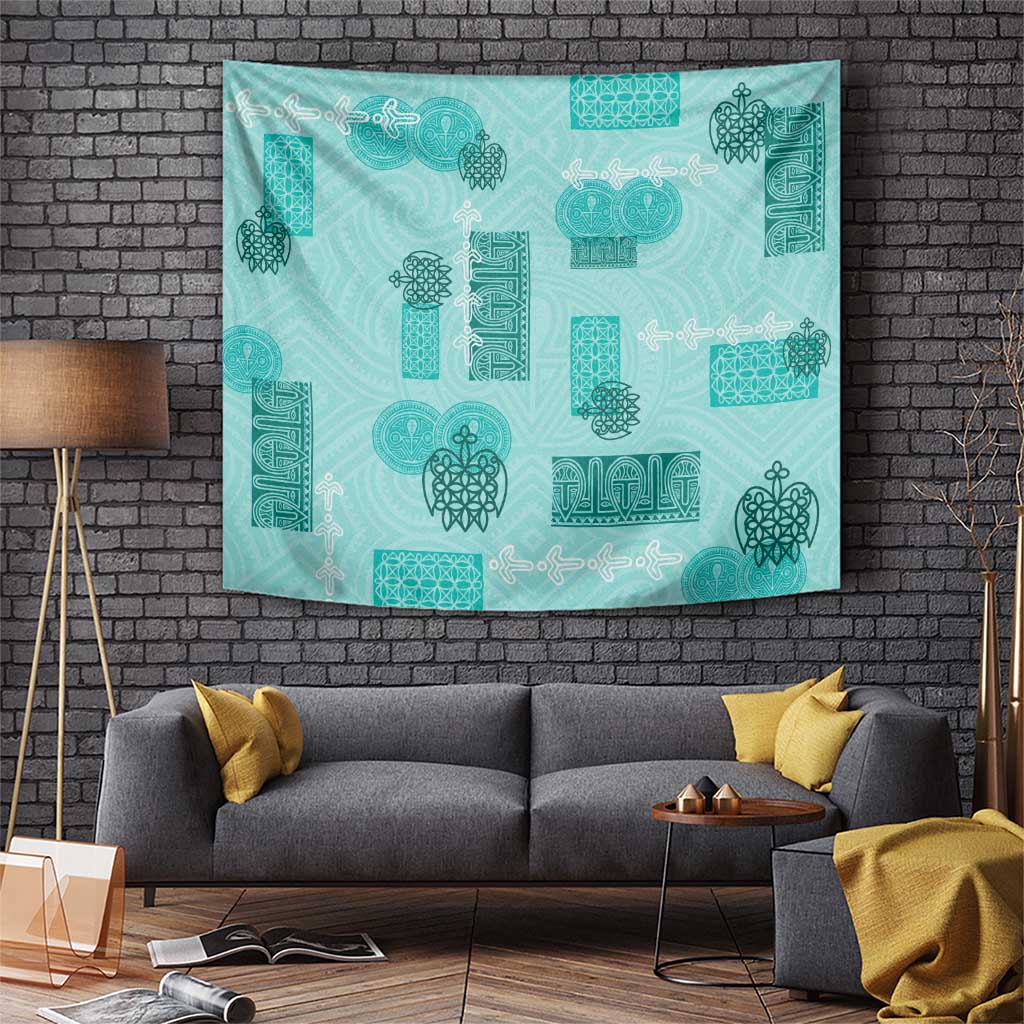 Vintage Lapita Tapestry Iconic Double Face Pattern Turquoise LT05 Turquoise - Polynesian Pride
