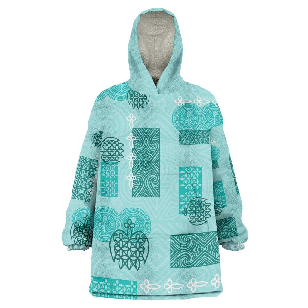 Vintage Lapita Wearable Blanket Hoodie Iconic Double Face Pattern Turquoise LT05 One Size Turquoise - Polynesian Pride