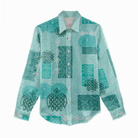 Vintage Lapita Women Casual Shirt Iconic Double Face Pattern Turquoise LT05