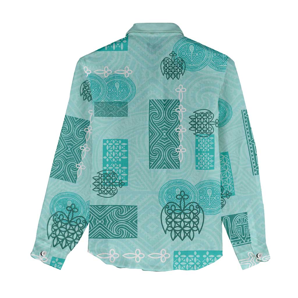 Vintage Lapita Women Casual Shirt Iconic Double Face Pattern Turquoise LT05