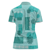 Vintage Lapita Women Polo Shirt Iconic Double Face Pattern Turquoise LT05