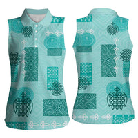 Vintage Lapita Women Sleeveless Polo Shirt Iconic Double Face Pattern Turquoise LT05