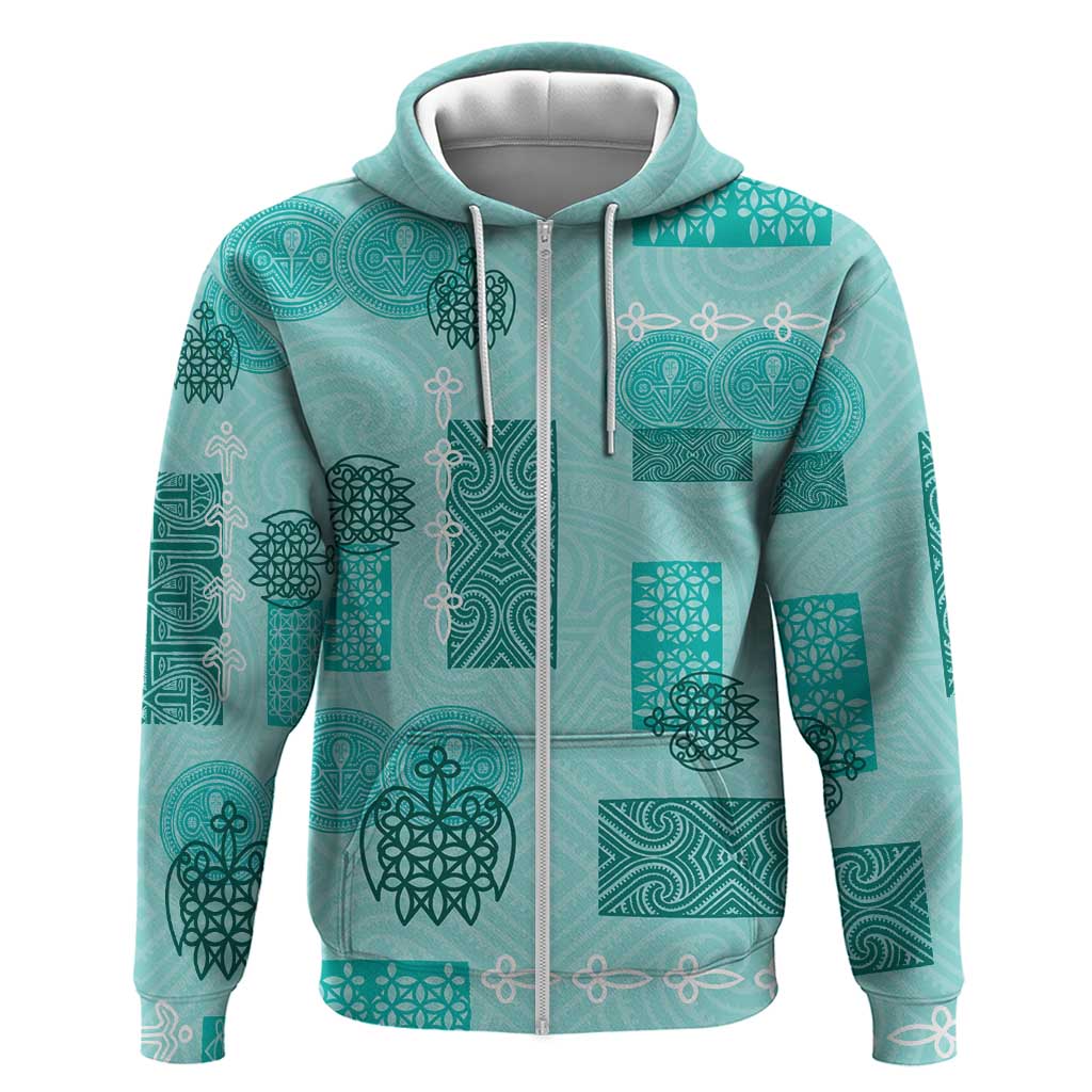 Vintage Lapita Zip Hoodie Iconic Double Face Pattern Turquoise LT05 Zip Hoodie Turquoise - Polynesian Pride