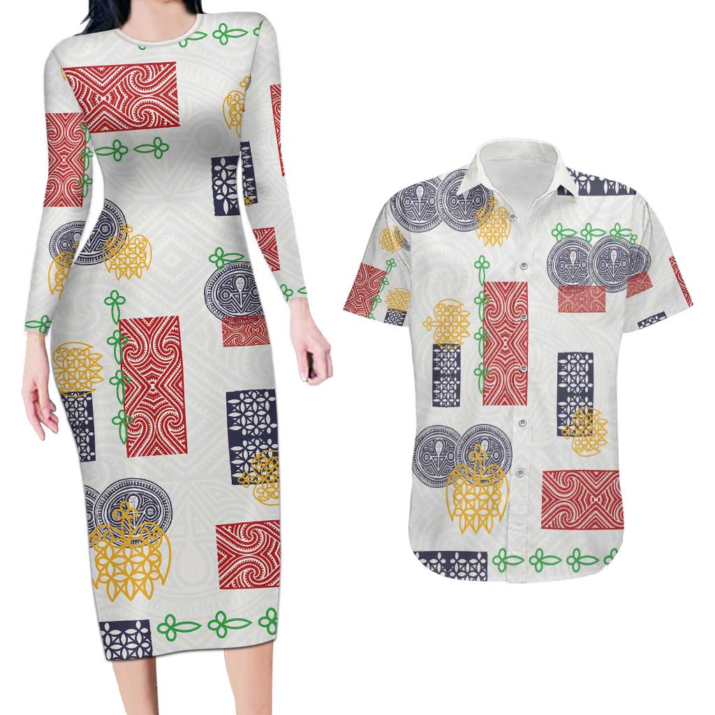 Vintage Lapita Couples Matching Long Sleeve Bodycon Dress and Hawaiian Shirt Iconic Double Face Pattern LT05 Colorful - Polynesian Pride