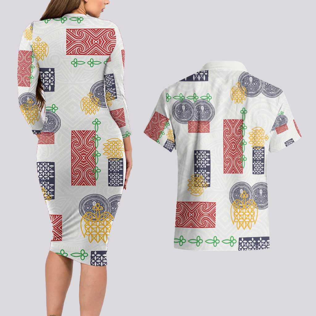 Vintage Lapita Couples Matching Long Sleeve Bodycon Dress and Hawaiian Shirt Iconic Double Face Pattern
