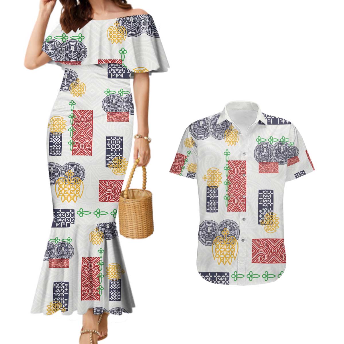 Vintage Lapita Couples Matching Mermaid Dress and Hawaiian Shirt Iconic Double Face Pattern LT05 Colorful - Polynesian Pride