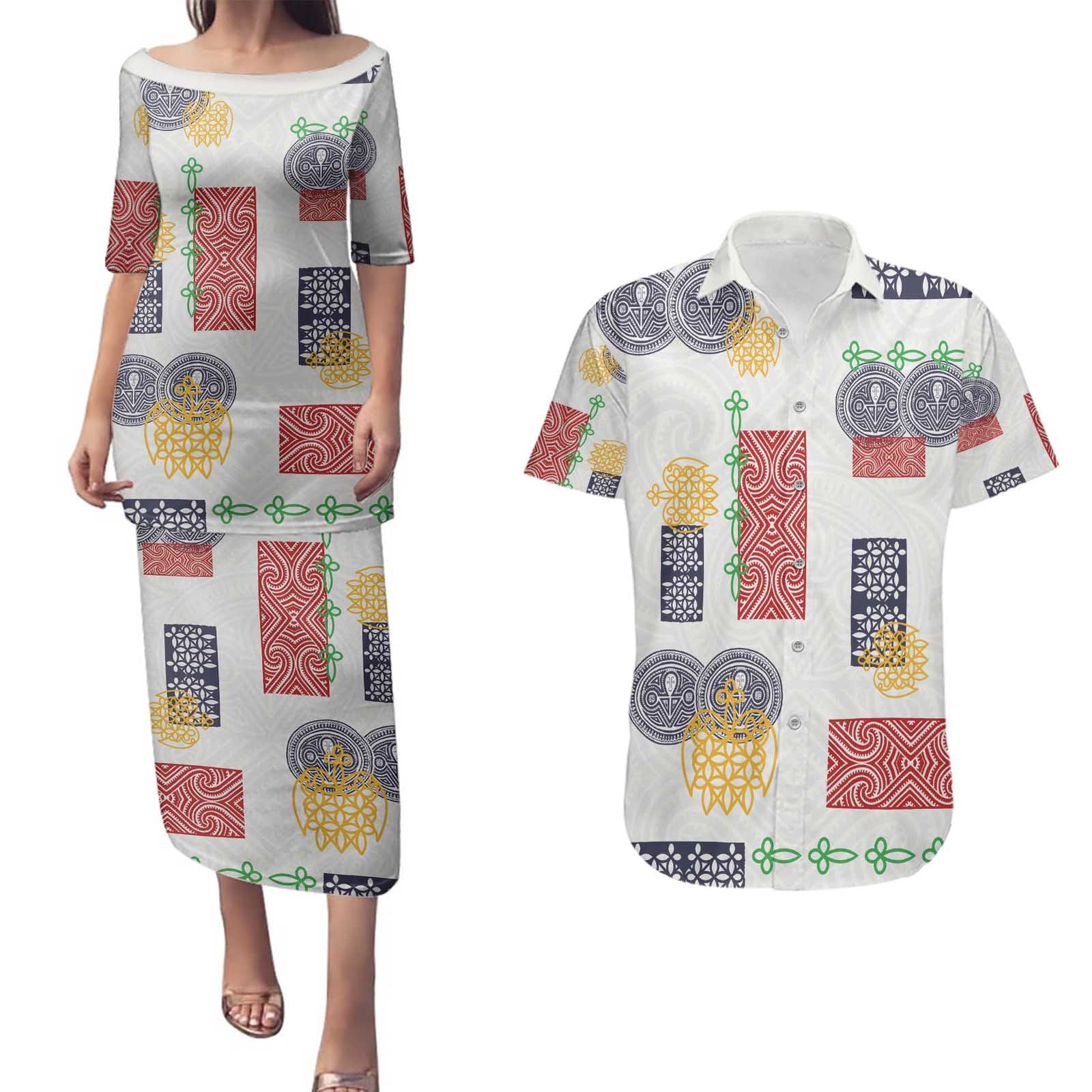 Vintage Lapita Couples Matching Puletasi and Hawaiian Shirt Iconic Double Face Pattern LT05 Colorful - Polynesian Pride