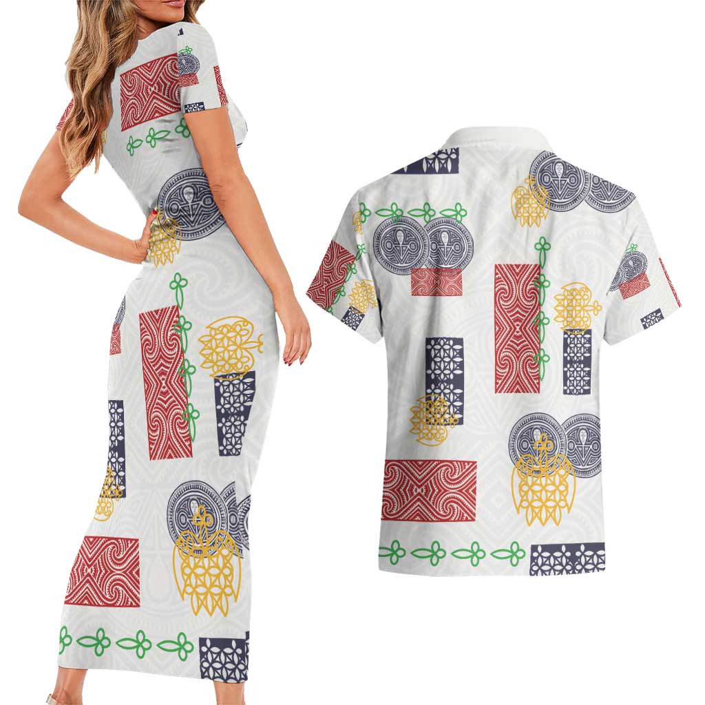 Vintage Lapita Couples Matching Short Sleeve Bodycon Dress and Hawaiian Shirt Iconic Double Face Pattern