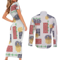 Vintage Lapita Couples Matching Short Sleeve Bodycon Dress and Long Sleeve Button Shirt Iconic Double Face Pattern