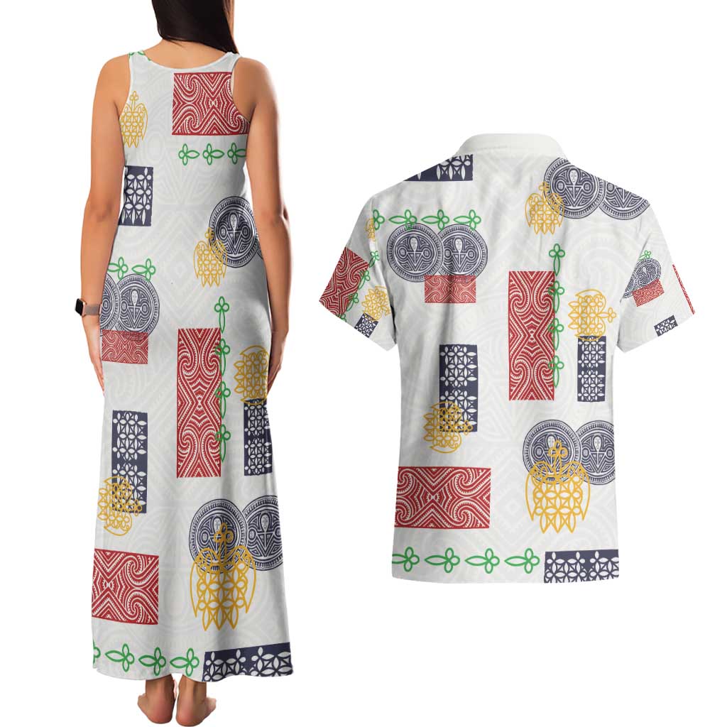 Vintage Lapita Couples Matching Tank Maxi Dress and Hawaiian Shirt Iconic Double Face Pattern