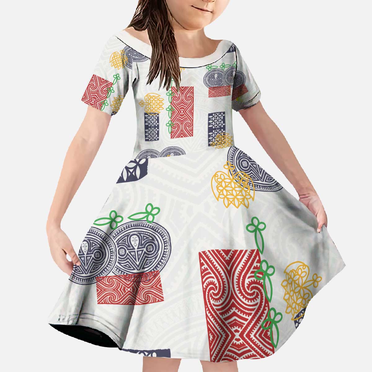 Vintage Lapita Family Matching Off The Shoulder Long Sleeve Dress and Hawaiian Shirt Iconic Double Face Pattern