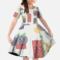 Vintage Lapita Family Matching Off The Shoulder Long Sleeve Dress and Hawaiian Shirt Iconic Double Face Pattern