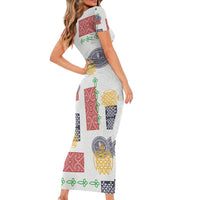 Vintage Lapita Family Matching Short Sleeve Bodycon Dress and Hawaiian Shirt Iconic Double Face Pattern