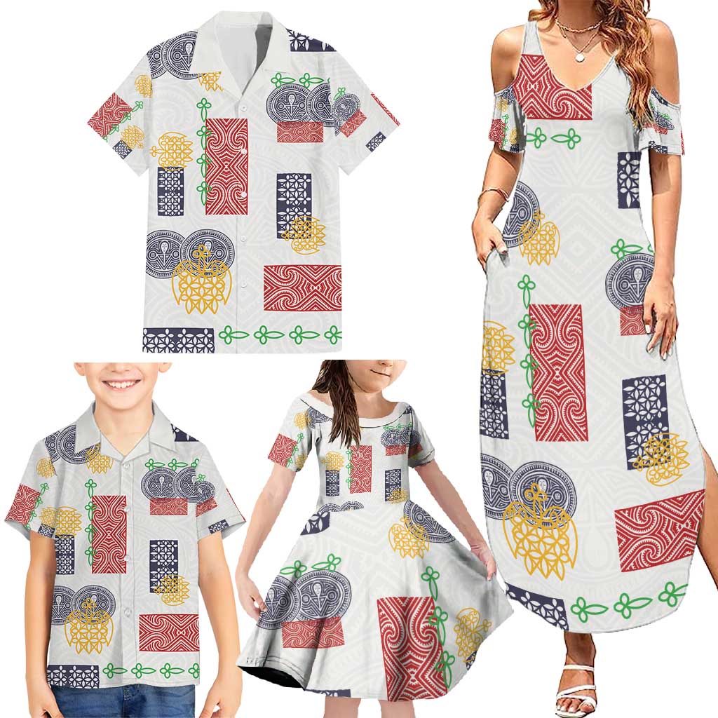 Vintage Lapita Family Matching Summer Maxi Dress and Hawaiian Shirt Iconic Double Face Pattern
