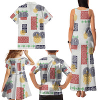 Vintage Lapita Family Matching Tank Maxi Dress and Hawaiian Shirt Iconic Double Face Pattern