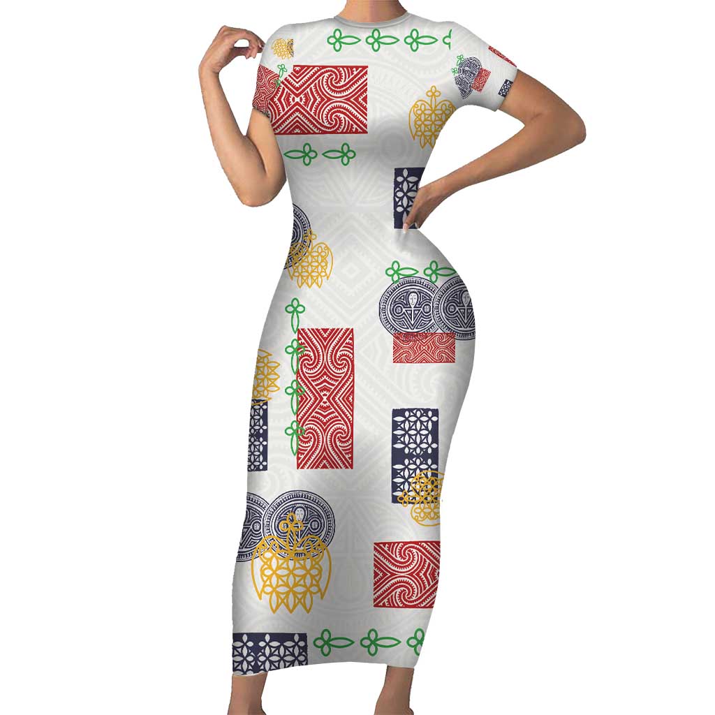 Vintage Lapita Short Sleeve Bodycon Dress Iconic Double Face Pattern