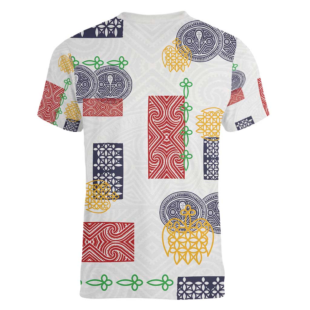 Vintage Lapita Women V-Neck T-Shirt Iconic Double Face Pattern