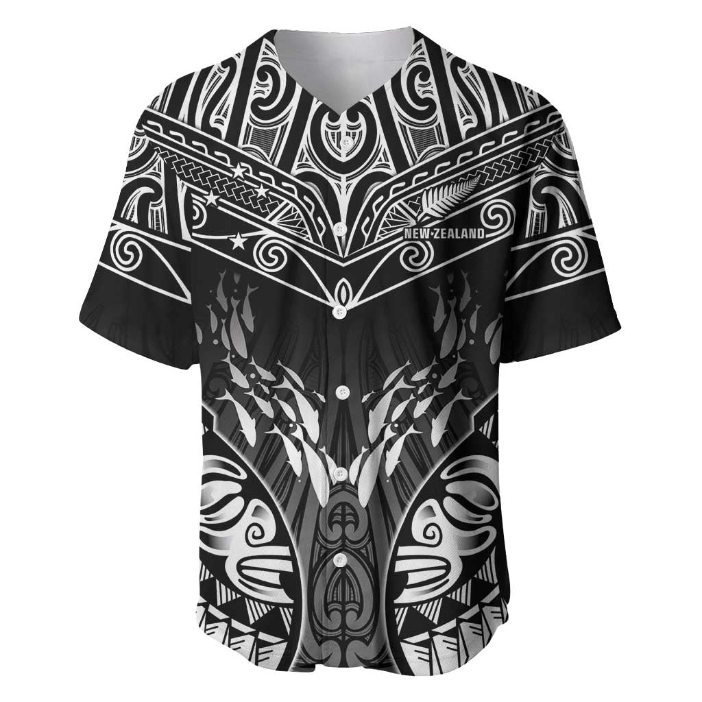 Custom New Zealand Fishing Baseball Jersey Aotearoa Maori Koru LT05 Black - Polynesian Pride
