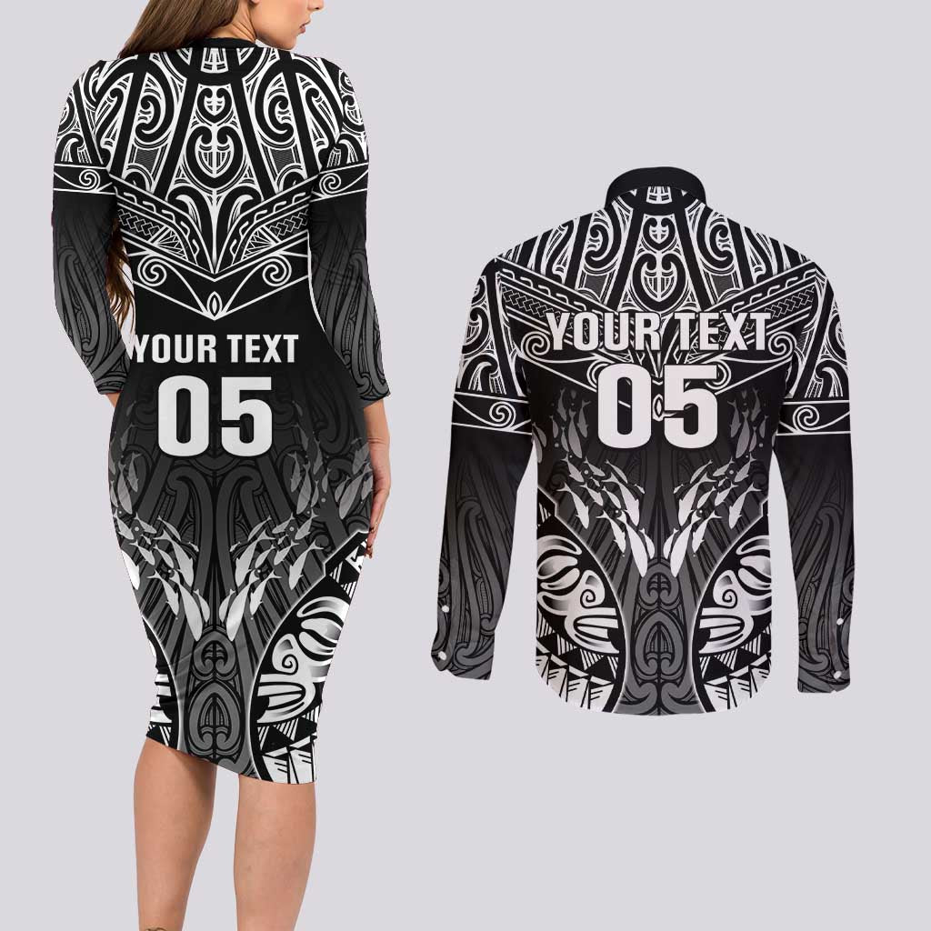 Custom New Zealand Fishing Couples Matching Long Sleeve Bodycon Dress and Long Sleeve Button Shirt Aotearoa Maori Koru - Polynesian Pride