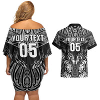 Custom New Zealand Fishing Couples Matching Off Shoulder Short Dress and Hawaiian Shirt Aotearoa Maori Koru - Polynesian Pride