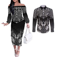 Custom New Zealand Fishing Couples Matching Off The Shoulder Long Sleeve Dress and Long Sleeve Button Shirt Aotearoa Maori Koru - Polynesian Pride