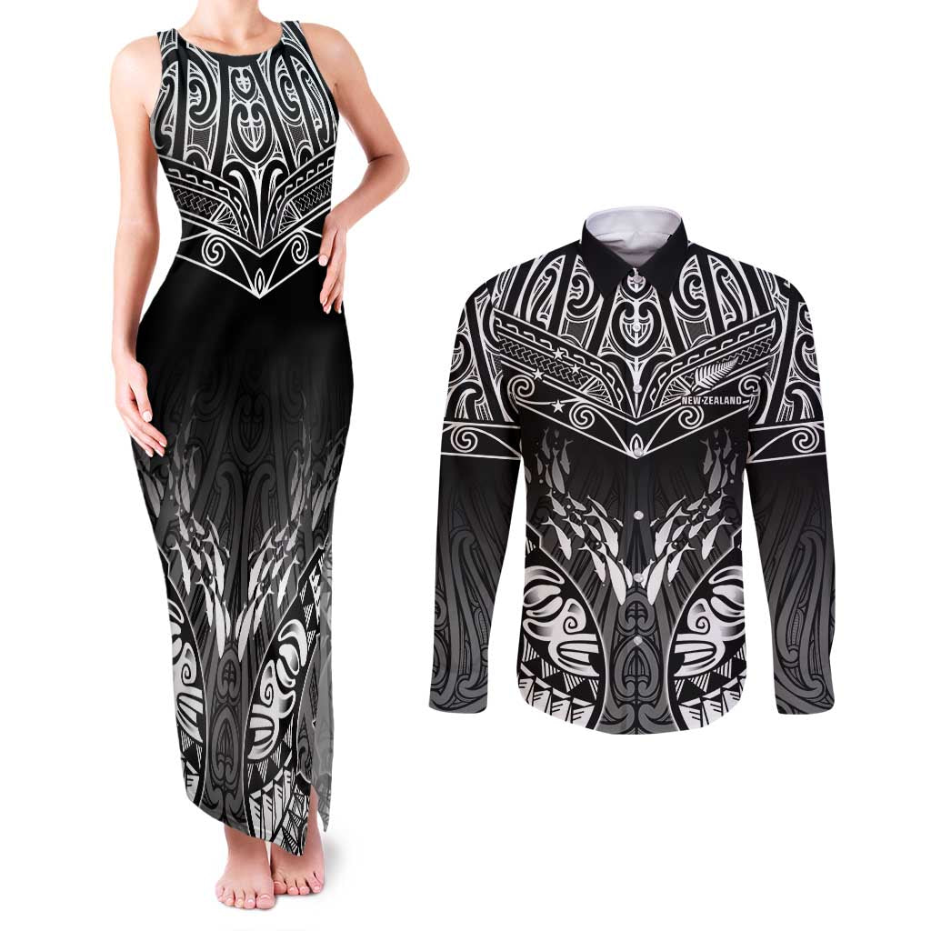 Custom New Zealand Fishing Couples Matching Tank Maxi Dress and Long Sleeve Button Shirt Aotearoa Maori Koru - Polynesian Pride