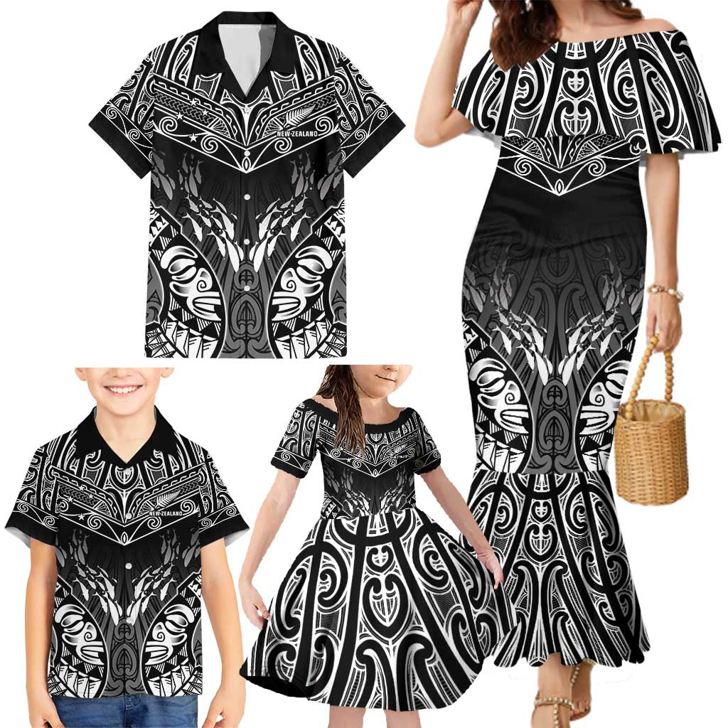 Custom New Zealand Fishing Family Matching Mermaid Dress and Hawaiian Shirt Aotearoa Maori Koru - Polynesian Pride