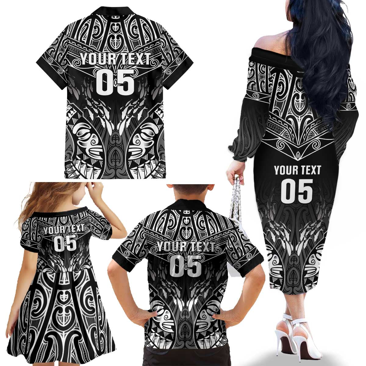 Custom New Zealand Fishing Family Matching Off The Shoulder Long Sleeve Dress and Hawaiian Shirt Aotearoa Maori Koru - Polynesian Pride