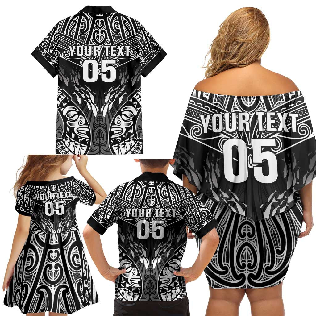 Custom New Zealand Fishing Family Matching Off Shoulder Short Dress and Hawaiian Shirt Aotearoa Maori Koru - Polynesian Pride