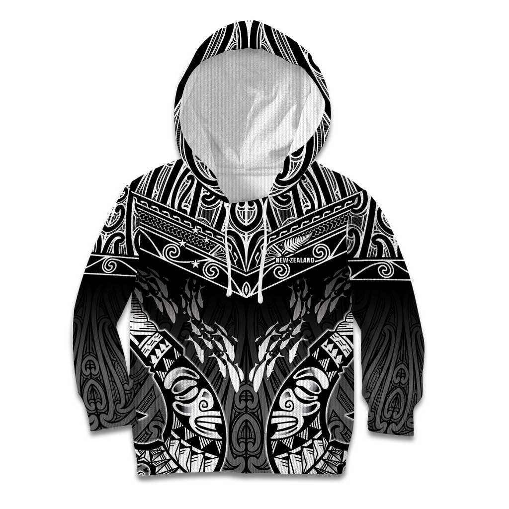 Custom New Zealand Fishing Kid Hoodie Aotearoa Maori Koru LT05 Hoodie Black - Polynesian Pride