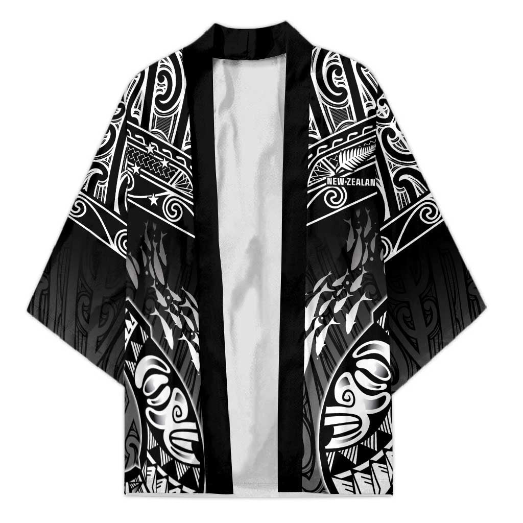 Custom New Zealand Fishing Kimono Aotearoa Maori Koru LT05 Unisex Black - Polynesian Pride
