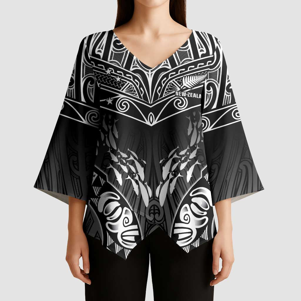 Custom New Zealand Fishing Kimono Sleeve Blouse Aotearoa Maori Koru - Polynesian Pride