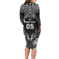 Custom New Zealand Fishing Long Sleeve Bodycon Dress Aotearoa Maori Koru - Polynesian Pride