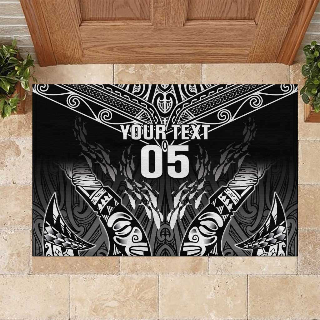 Custom New Zealand Fishing Rubber Doormat Aotearoa Maori Koru LT05 Black - Polynesian Pride