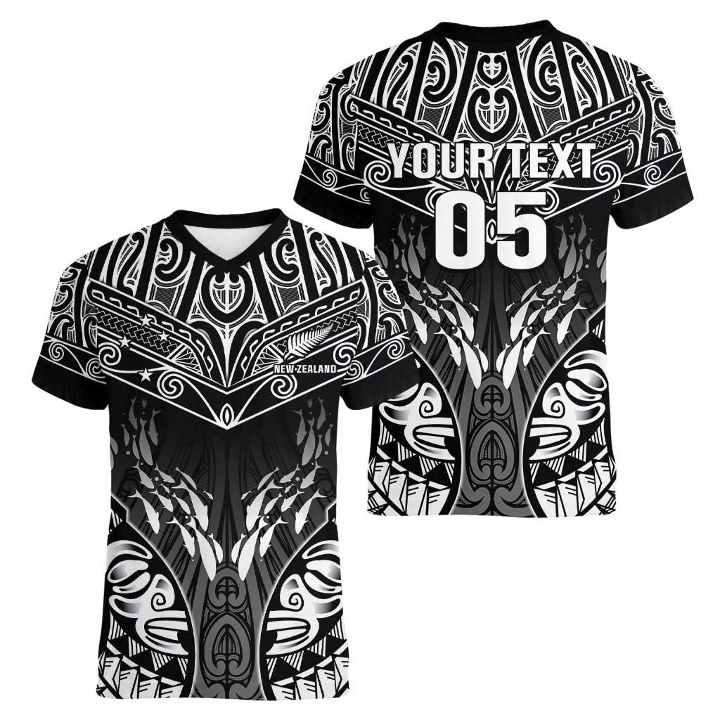 Custom New Zealand Fishing Women V-Neck T-Shirt Aotearoa Maori Koru - Polynesian Pride